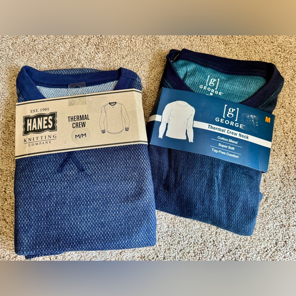 Hanes and George Lot of 2 Men’s Thermal Crew Shirt Size M